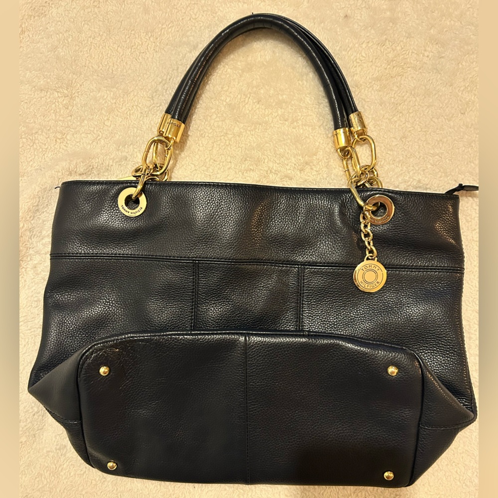 Vintage Tommy Hilfiger Navy Blue Tote with Structured Design